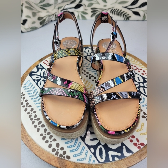 Vince Camuto Aevie Snake Print Leather Strappy Platform Espadrille Wedge Sandals - Picture 4 of 9